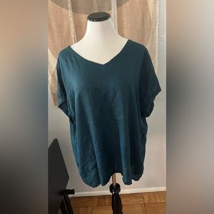 J. Jill Linen V neck Top XL petite Blue Green